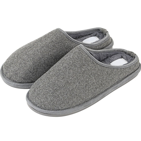 Mens Slip On Fleece Faux Fur Mule Slipper - Grey
